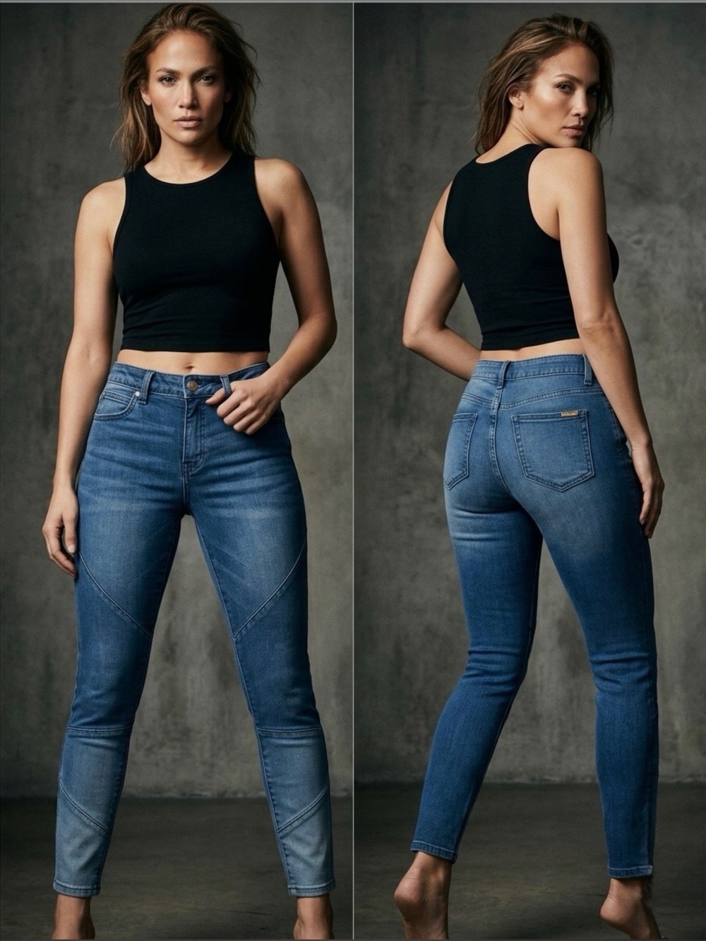 Jennifer Lopez Dark Indigo Skinny Jeans with Panel Detailing